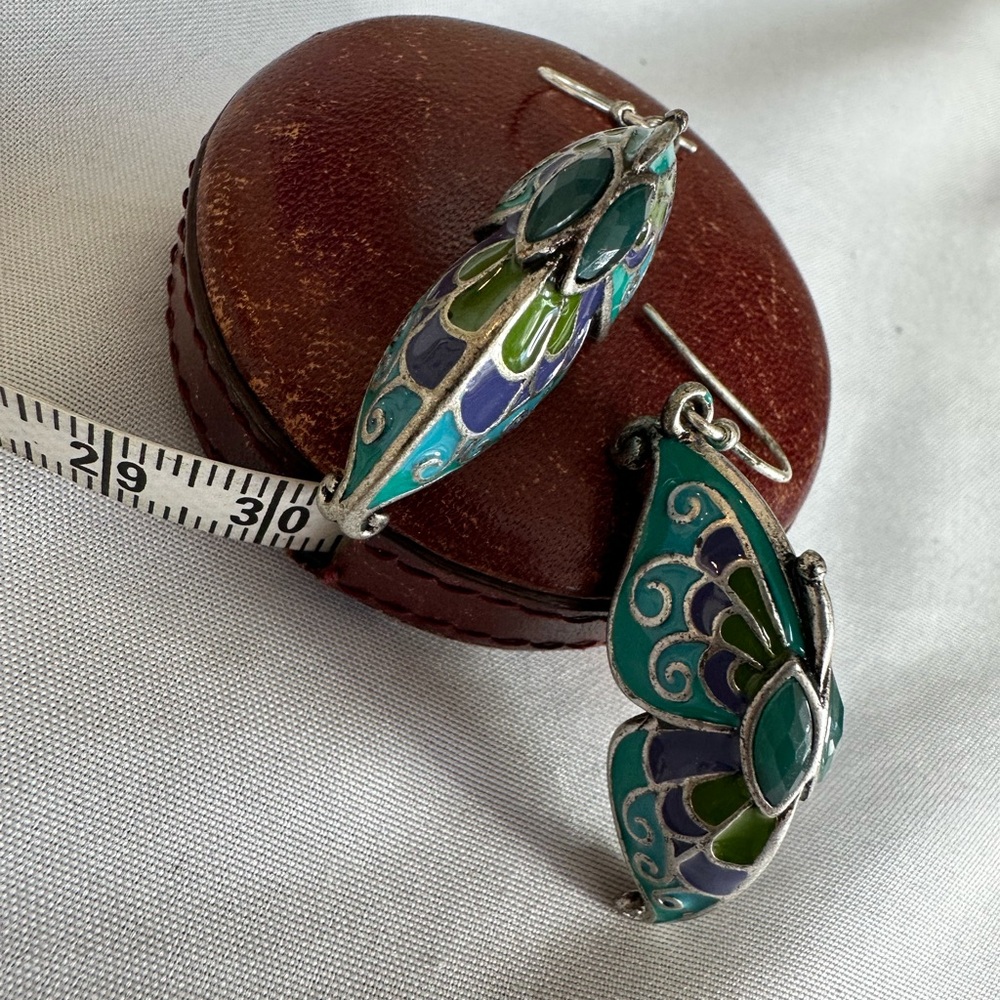 Silvertone enameled butterfly earrings - Picture 6 of 7